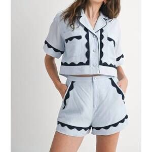 NEW MABLE wavy lace shirt & short set in blue